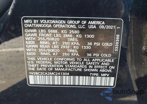 2021 Volkswagen Atlas Cross Sport 2.0T Sel from USA, damaged, VIN 1V2BC2CA2MC241304